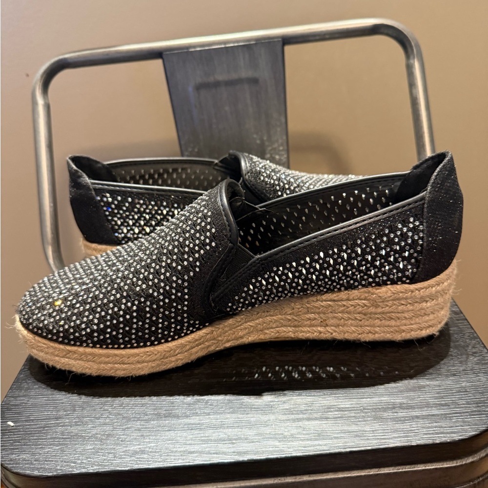Andiamo Black Rhinestone Studded Espadrille Slip On Flats Womens Size 11 - Picture 6 of 12